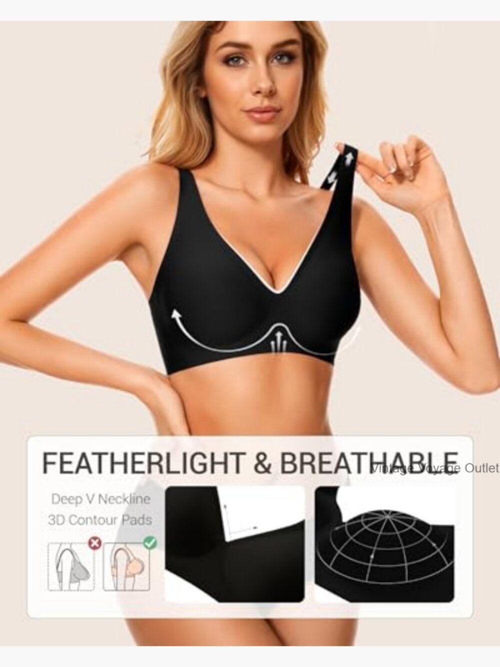 Deep V Wireless Seamless Push Up Bra Plunge Bralette Full Coverage View 4